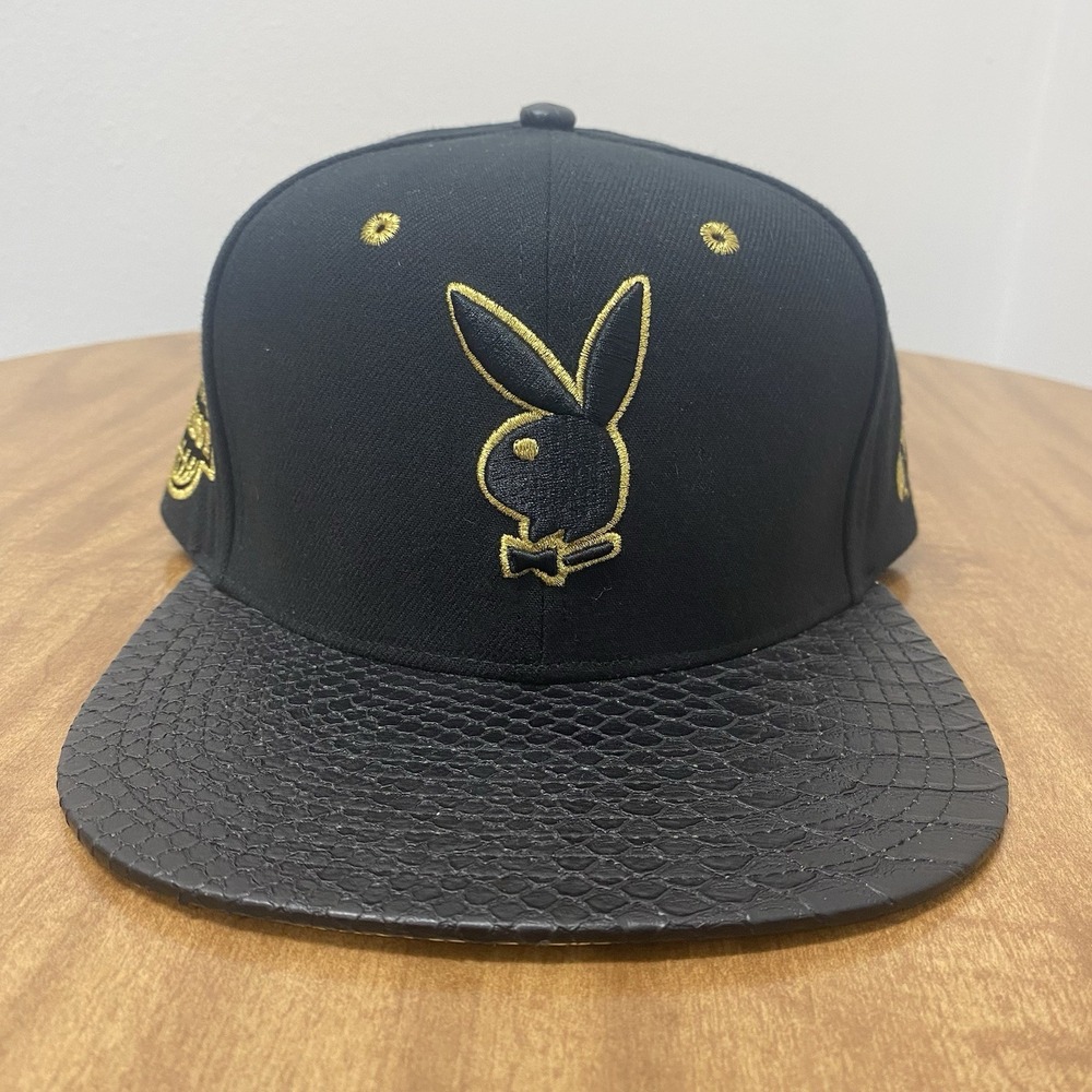 Lids Playboy Gold side patch gold UV Strapback‎ Black Hat cap